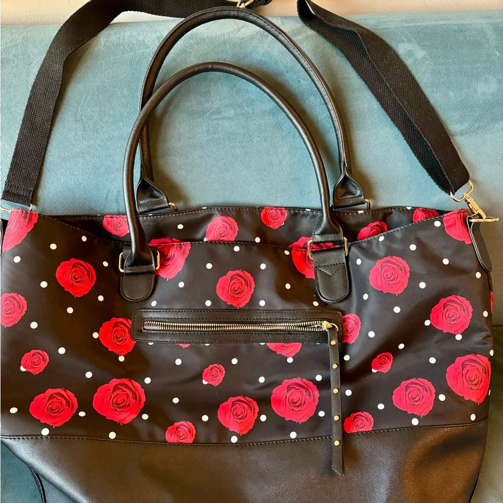 NWOT Floral Black and Red Travel-Tote Bag
